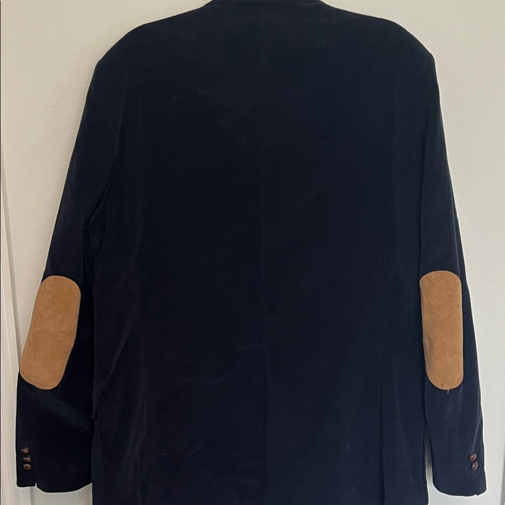 Corduroy NavyBlazer Tan Suede Elbow Patches Classic Preppy Menswear Vintage 46L - Picture 7 of 7